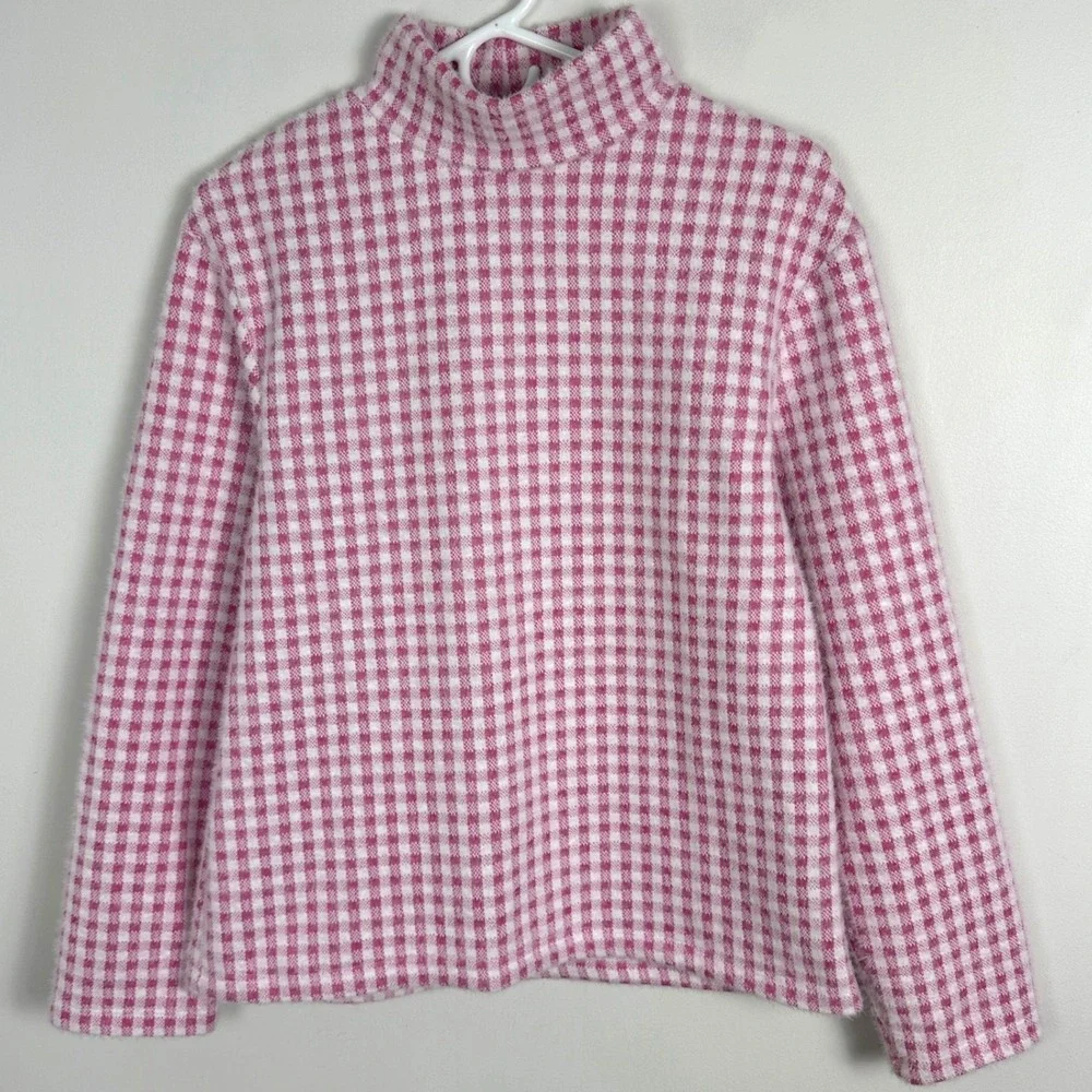 Zara Pink White Mock Neck Sweater Womens Size Small Checkered‎ Plaid Preppy Knit - Picture 6 of 16